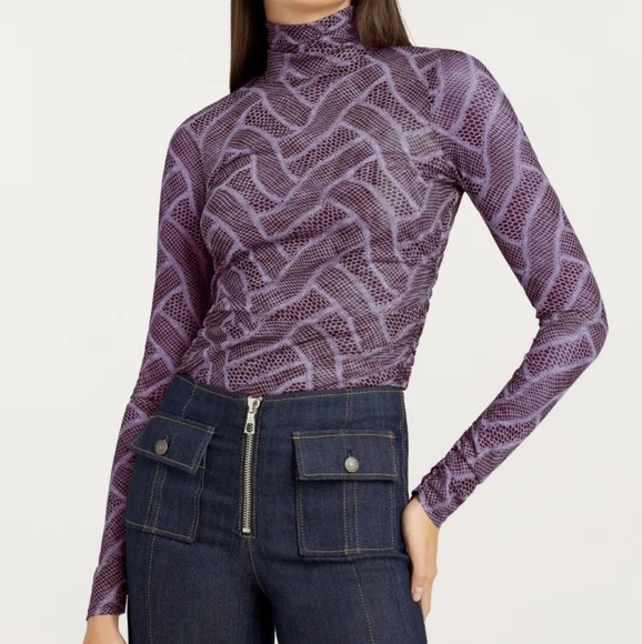 Cinq a Sept Shirred Mesh Turtleneck S - Picture 1 of 8